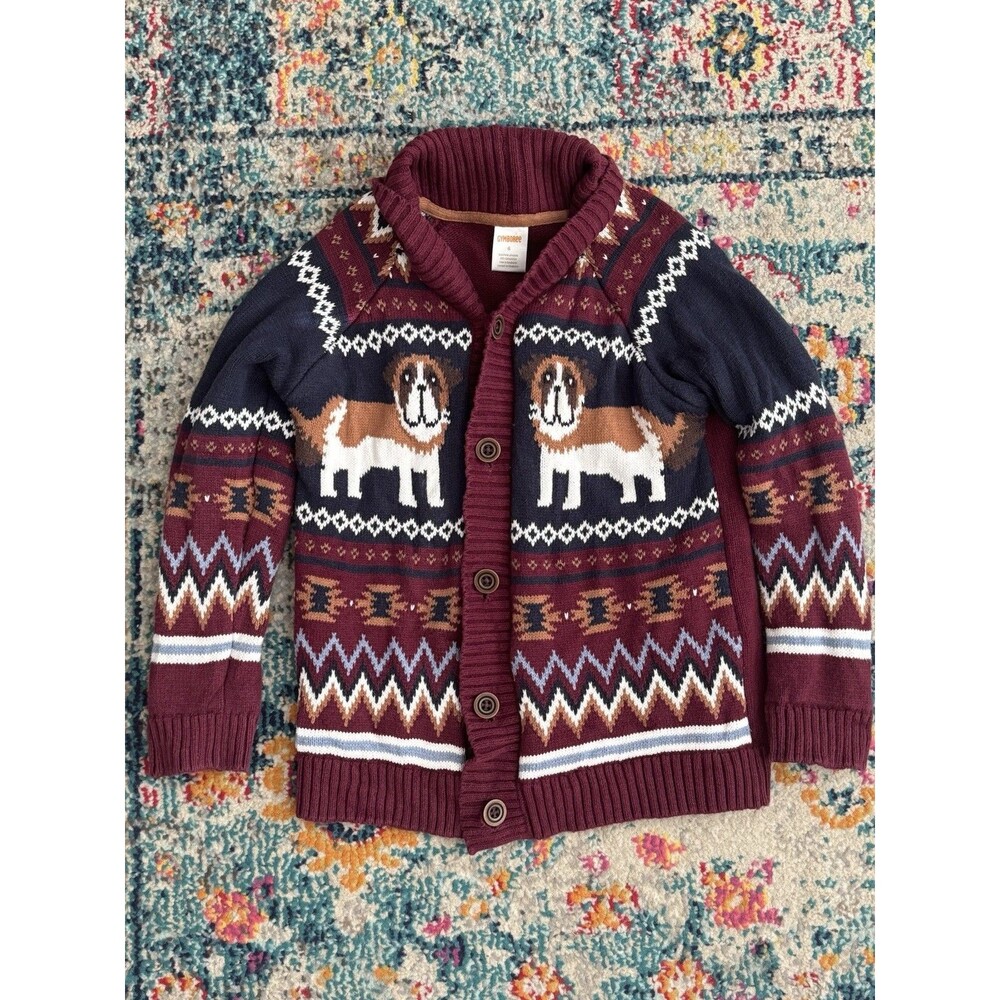 Gymboree Playful Pups / St. Bernard Fair Isle Shawl-Collar Cardigan Sweater 6